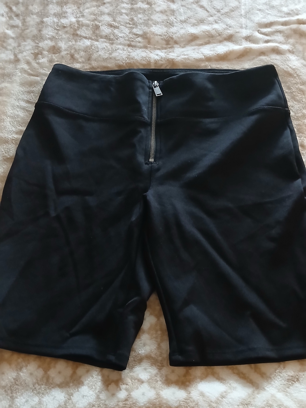 Express Black High-Rise Bike Shorts with Front Zip Detail